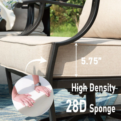 7-Seater Patio Conversation Set Metal Outdoor Furniture Set with Swivel Chairs and Ottomans - Beige