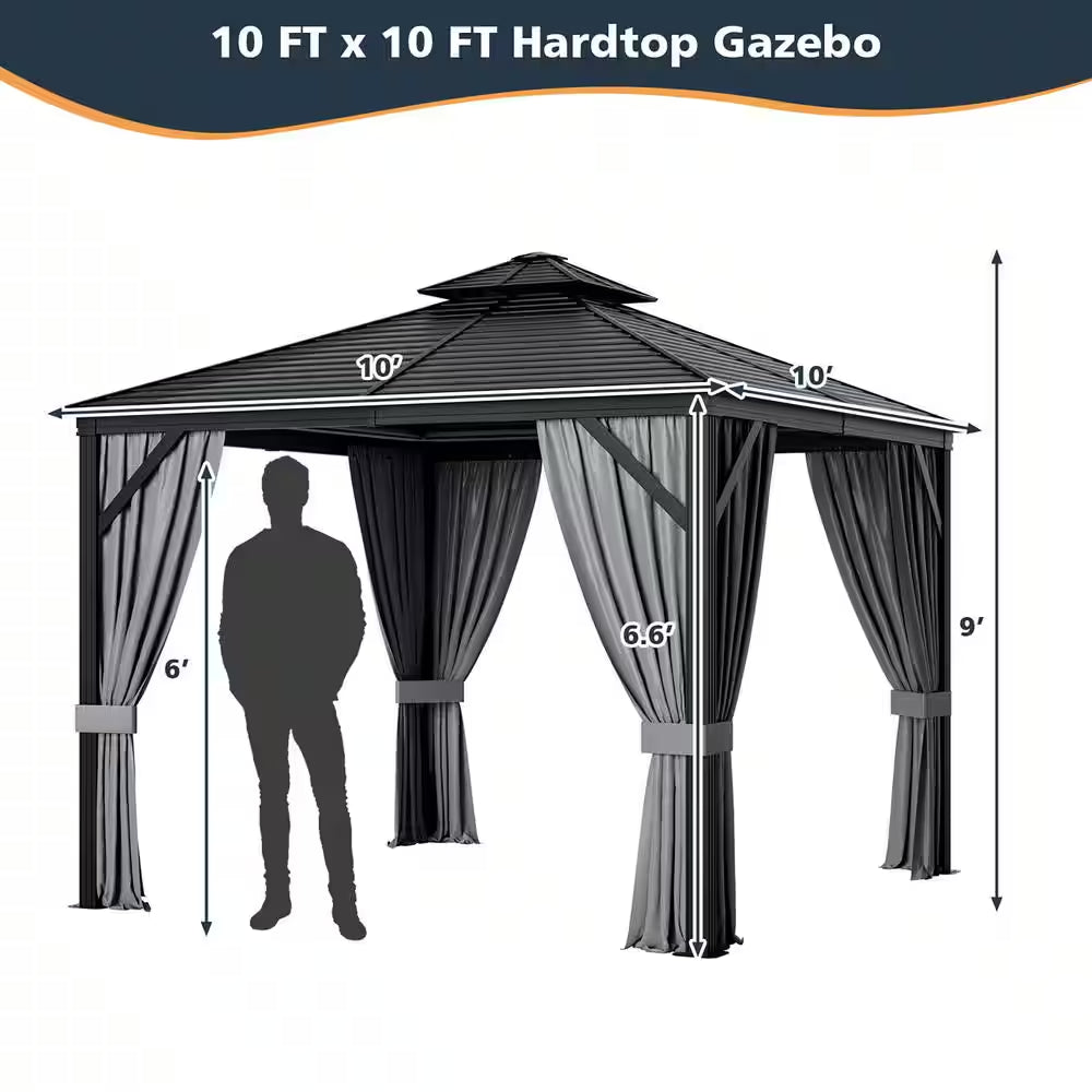 10 Ft. X 10 Ft. Patio Double-Top Hardtop Gazebo Galvanized Steel Roof Aluminum Frame