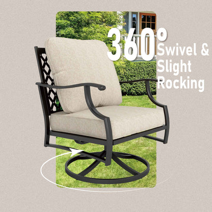 7-Seater Patio Conversation Set Metal Outdoor Furniture Set with Swivel Chairs and Ottomans - Beige